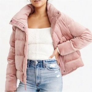 Abercrombie blush pink velvet puffer coat medium